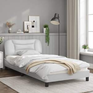 Cadre de lit rembourré Hvar blanc 39,4''x74,8'' avec LED sans matelas - Product Image 3