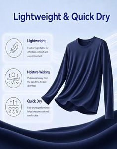 Haut de bain pour homme bleu marine à manches longues, 100 % polyester, séchage rapide, teinture unie, taille adulte - Product Image 5