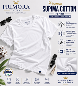 Camiseta de hombre de algodón Supima, transpirable, de secado rápido, cuello redondo, manga corta, blanca, informal. - Product Image 1