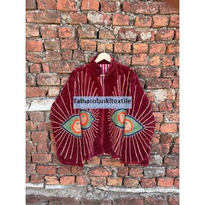 Chaqueta de Terciopelo Unisex Hecha a Mano con Bordado de Ojos, Abrigo de Terciopelo Suzani con Forro Interior de Algodón, Chaqueta de Invierno para Mujer - Product Image 5