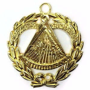 Grand Past Master Blue Lodge <b>Masonic</b> Collar Jewel Gold Plated Square Compass Sun Laurel Wreath Regalia Pendant - Product Image 2