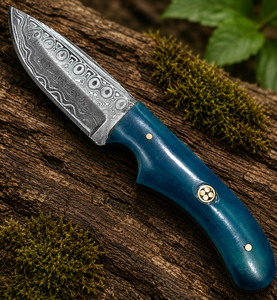 Custom Damascus Steel Camping <b>Knife</b> Blue Dyed <b>Handle</b> Drop Point Pocket <b>Knife</b> Outdoor Survival Gift - Product Image 6