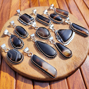 Collar de Plata con Colgante de Ágata Natural de Botsuana, Joyería Artesanal de Piedras Preciosas para Mujer, Estilo Bohemio Tibetano, Venta al Por Mayor - Product Image 5