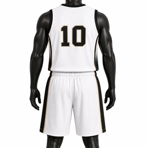 Ensemble de maillots de basket-ball unisexes personnalisés blanc, noir et or, uniforme d'équipe sublimé, 10 pièces, maille respirante anti-humidité avec cordon de serrage - Product Image 6