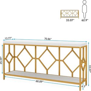 Mesa de Sofá Larga con Estante de Almacenamiento Abierto y Diseño Geométrico Simple, Elegante Mesa de Consola para Recibidor - Product Image 6