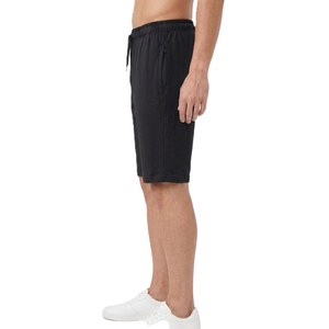 Shorts en jersey de coton noir pour homme avec cordon de serrage à la taille, décontractés, respirants, longueur Bermuda, couleur unie, tissu tricoté - Product Image 5