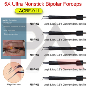 Ensemble de 5 pinces bipolaires ultra antiadhésives de style Ellman Surgitron ACBF-011, instruments chirurgicaux en acier inoxydable, longueur 8,9 cm, 0,5 mm - Product Image 1