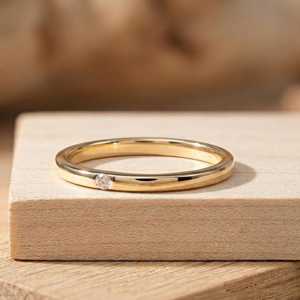 Dainty Round Brilliant Cut Lab Created Diamond Women Wedding Stackable <b>Ring</b> Slim Fit Bridal Band Solid Gold 0.02ct Fine Jewelry - Product Image 5
