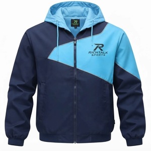 <b>Men's</b> Colorblock Hooded Bomber Windbreaker <b>Jacket</b> Lightweight Windproof <b>Casual</b> Outerwear Regular Fit <b>Summer</b> Front Logo - Product Image 4
