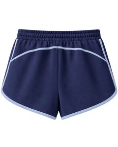 Shorts de détente pour femmes bleu marine, taille élastique, cordon de serrage, bordure contrastée, coton doux et polyester, vêtements de nuit décontractés, shorts confortables d'été - Product Image 2