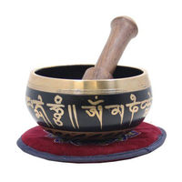 Bol chantant de méditation en bronze avec motif phases de lune, finition noire, diamètre 10 cm - Artisanat Ali pour performance professionnelle