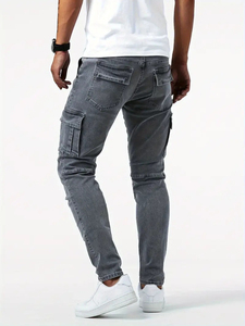 Ropa Exterior Cómoda y Duradera, Ropa de Uso Diario a la Moda, Jeans Cargo Azules para Hombre, Cálidos, Resistentes al Viento, de Alta Calidad, con Múltiples Bolsillos, Estilo Urbano - Product Image 5
