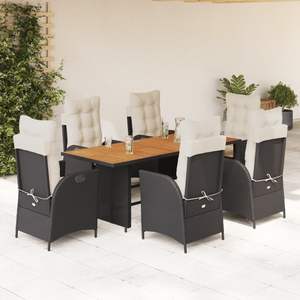 Grand ensemble de salle à manger de jardin en rotin PE noir avec housses amovibles - Product Image 1