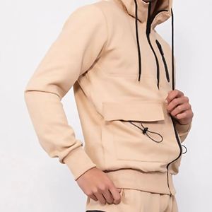 Conjunto Deportivo de Forro Polar Beige Personalizado para Invierno, con Sudadera con Capucha y Pantalones Deportivos, para Gimnasio, Fitness, Ropa Informal para Estar en Casa - Product Image 3