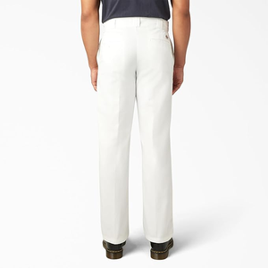 Men's White Straight Fit Oxford Cotton <b>Trousers</b> Anti-Wrinkle Casual Mid Waist Button Fly Flat Front <b>Summer</b> Style - Product Image 5