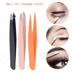3PCS Stainless Steel Eyebrow Tweezers Set Slanted Pointed Tip Professional Beauty Grooming <b>Tools</b> OEM Logo - Product Image 6