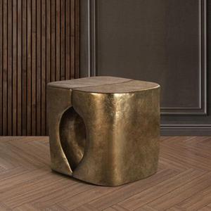 Table d'appoint ronde en métal à double design, table basse de qualité antique, taille personnalisée, en aluminium et laiton - Product Image 4