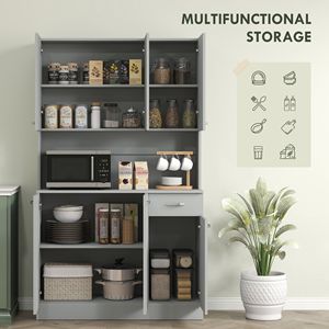 Elegante Mobile Buffet Grigio da 180 cm per Cucina con 6 Ante, Ripiani e Cassetto - Product Image 5