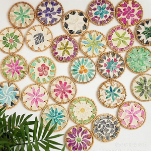 Handmade Rattan <b>Woven</b> <b>Coaster</b> Set Round Drink <b>Coasters</b> Eco Friendly Table Decor Classic Flower Pattern Holiday Gift Made Vietnam - Product Image 6