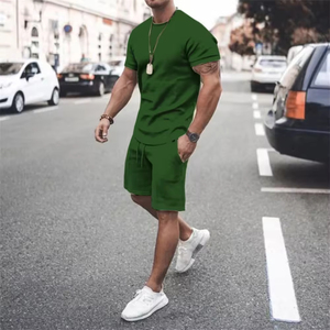 Ensemble court tricoté deux pièces vintage personnalisé grande taille brodé décontracté à manches courtes couleur unie survêtement sportswear joggers - Product Image 5