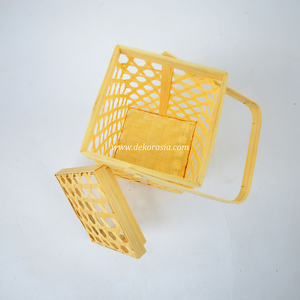 Cesta de Almacenamiento de Bambú Natural Hecha a Mano, Diseño Cuadrado Tejido con Asa para Alimentos y Decoración del Hogar - Product Image 6