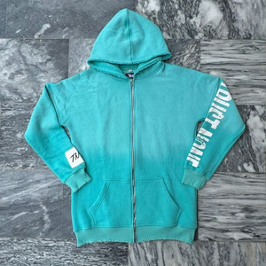 Sweat-shirt à capuche zippé pour homme en coton, turquoise patiné, délavé à l'acide, brodé, ourlet vieilli, automne, écoresponsable MARGINAL SPORTS - Product Image 1