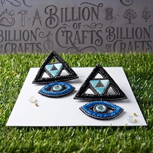 Boho Pyramid Drop Earrings <b>With</b> Blue <b>Crystal</b> Bead <b>Mirror</b> Eyes Bezel Set Women's Fashion Jewelry Everyday Wear - Product Image 1
