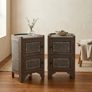 New Modern Minimalist Surabaya Wooden Storage Cabinet Natural Rattan Wicker 2 Doors Chest <b>Side</b> <b>Table</b> Storage Nightstand - Product Image 2