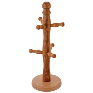 Soporte para tazas de madera de acacia con 6 ganchos, acabado natural, organizador de cocina para almacenamiento de tazas de café en la encimera, para uso doméstico. - Product Image 2