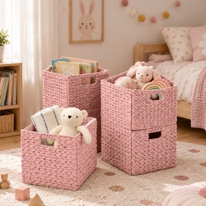 Cesta de Almacenamiento de Jacinto de Agua, Plegable, Tejida a Mano, Organizadores Multiusos para Sala de Estar, Habitación Infantil y Guardería - Product Image 3