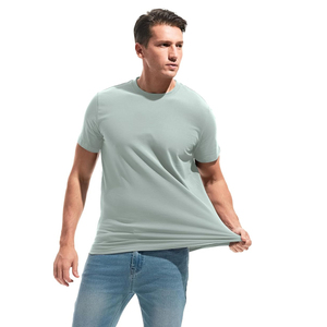 T-shirt en jean unisexe délavé à col rond, coupe ample, manches courtes, style vintage, écologique, vert décontracté, printemps-été - Product Image 2