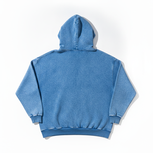 Oversized Hooded Sweatshirt Solid Blue French Terry Casual <b>Pullover</b> With Front Pocket Garment Dyed Winter Wear <b>Men</b> - Product Image 3