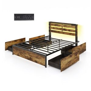 Base de Cama con Luces LED y Puertos USB en Tamaños Matrimonial/Queen/Single con Cajones - Product Image 1