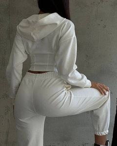 ชุดวอร์มผู้หญิงแบบสองชิ้น เสื้อฮู้ดบุขนและกางเกงขายาวทรงกว้าง ชุดลำลองสำหรับฤดูใบไม้ร่วงและฤดูหนาว ชุดวิ่งออกกำลังกายที่ให้ความอบอุ่น - Product Image 2