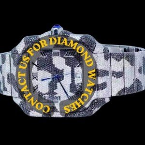 Reloj de Hombre de Acero Inoxidable con Esfera Cuadrada con Números Romanos y Diamantes de Moissanita Blancos y Negros de Primera Calidad, Estilo Hip Hop - Product Image 4