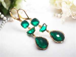 Green Emerald Drop Earrings Framed Handmade 925 Sterling <b>Silver</b> 14K Gold Plated Gemstone Jewelry Gift For Women - Product Image 6