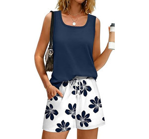 Women's 2 Piece Set Sleeveless O Neck Tank Top With Pocket Floral Print Shorts Loose Fit Casual Summer Outfit - Product Image 4