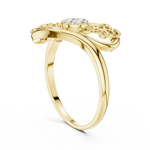 Anillo minimalista de forma fluida con diamante de corte redondo para mujer, banda a juego de oro macizo de 14k, para regalo, compromiso, aniversario, boda - Product Image 4