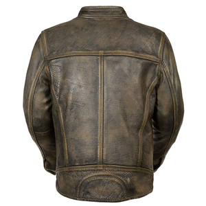 Blouson moto en cuir de vachette pour homme, imprimé animal, col carré, fermeture éclair, coupe ajustée, coupe-vent hiver, logo frontal, doublure en soie - Product Image 4