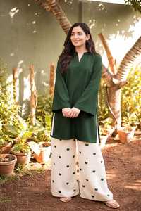 Pink V Neck Long Sleeve Loose Fit Midi <b>Dress</b> With Heart Pattern plazo Wear All Seasons Cotton Bamboo Fiber Breathable - Product Image 3