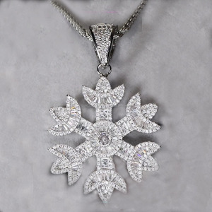 Snowflake Baguette Cut Moissanite Hip Hop Iced <b>Charm</b> Pendant Rhodium Plated Sterling <b>Silver</b> for Unisex Everyday Wear for Gifts - Product Image 1