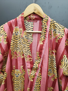 Bata Kimono con Estampado de Dibujos Animados para Mujer, 100% Algodón Transpirable, Camisón de Verano Hecho a Mano, Cuello en V, Cintura Elástica, Largo Completo - Product Image 4