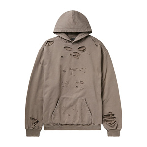 Sudadera con Capucha Extra Grande para Hombre, Color Sólido, Diseño con Corte Desgastado, Forro Polar, Impresión Digital, Impermeable, Oferta en Línea - Product Image 1