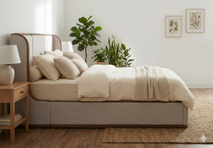 Modern Luxury Adult Wood <b>Frame</b> <b>Bed</b> Linen Upholstery & Durable Structure for Bedroom - Product Image 3