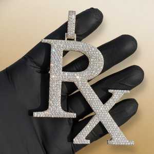 Colgante VVS Moissanite completamente cubierto de piedras, plata de ley 925, estilo hip hop, colgante con letra inicial para unisex. - Product Image 2