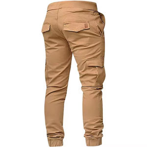 Pantalones Cargo Color Caqui para Hombre, Cintura Elástica con Cordón, Múltiples Bolsillos, Estilo Jogger Informal, Ropa de Otoño - Product Image 4