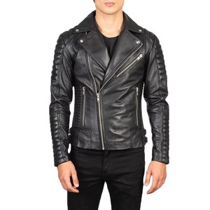 <b>Men's</b> Genuine <b>Leather</b> Moto <b>Jacket</b> Slim Fit Brown Zipper Closure Turn-down Collar Regular Length Autumn Style - Product Image 2