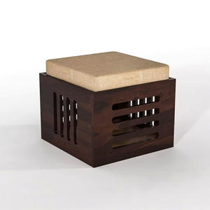 Table basse en bois avec 4 tabourets, meubles de bureau à domicile, table en bois pour salon, ensemble de table centrale, finition teck naturel - Product Image 5