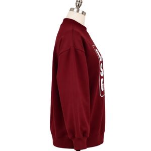 <b>Womens</b> Burgundy Red Oversized Sweatshirt <b>White</b> Graphic Letter Print Crew Neck Long Sleeve Casual Pullover Streetwear Fashion Top - Product Image 6