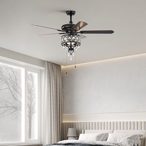 พัดลมเพดานแอลอีดีสีคริสตัล52นิ้วรีโมทคอนโทรล3สปีด4ไทม์มิ่ง5ใบมีดแบบกลับด้านได้ใช้มือดึง Chain-3PCS * E12 (ไม่ใช่หลอดไฟ - Product Image 4